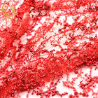 Bordir Manik-manik Renda Bunga Merah 20% Polyester Glitter Buatan Tangan Lebar 135cm