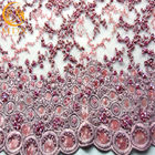 ODM Fuchsia Lace Fabric Bordir 80% Nylon Dengan Dekorasi Glitter